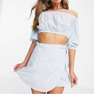 ASOS South Beach Blue Bardot Crop Top Wrap Skirt/ XL.